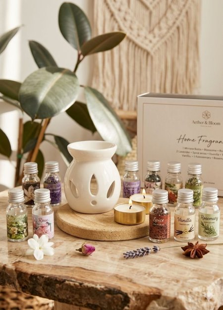 بكج عطور زيتية  يضم ١٢ عطر مع مبخرة وشمع