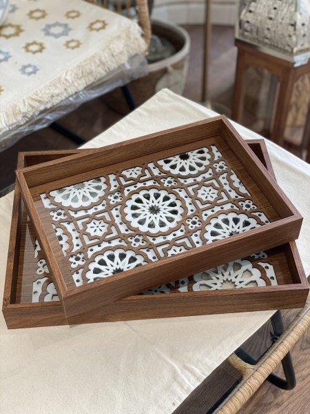 صواني خشب قطعتين